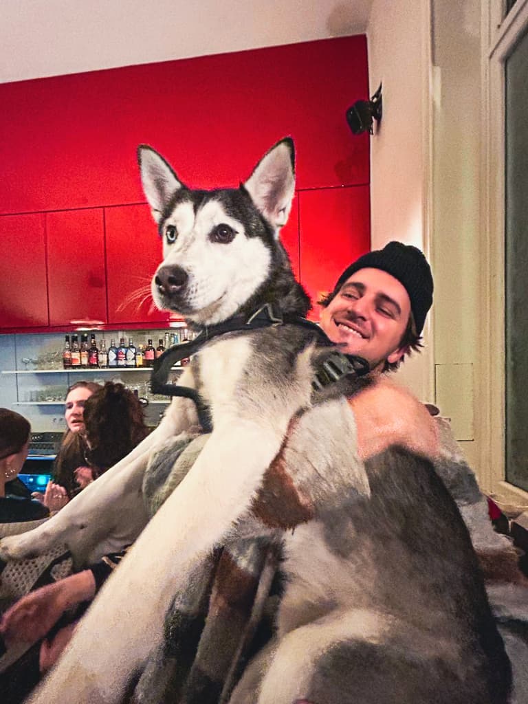 Moment avec le chien du bistro